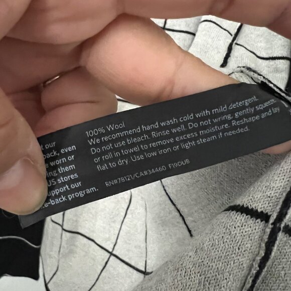 Eileen Fisher Womens Black Windowpane Wool Open Front Cardigan Sweater Size M - Picture 5 of 6